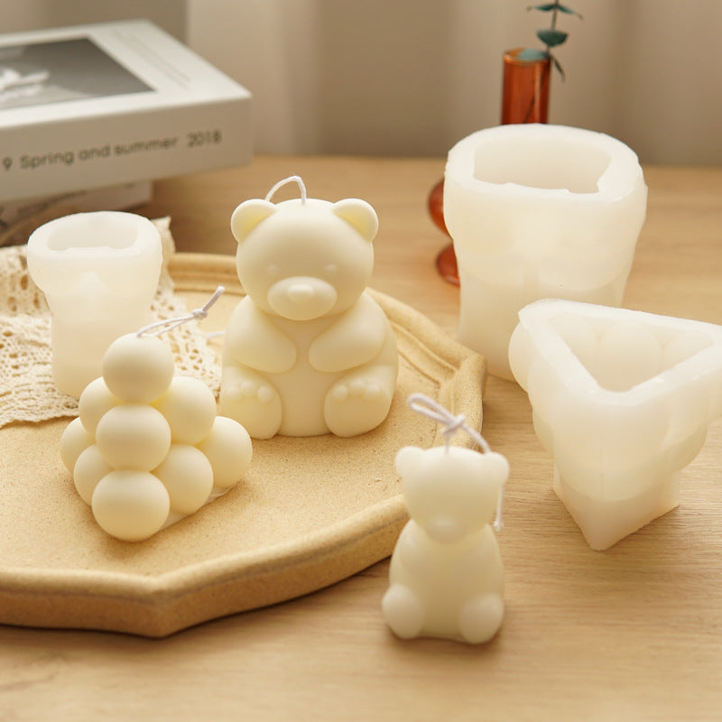 Cute Ins Wind Three-dimensional Bear Scented Candle Silicone Mold, Geometric candle molds, Abstract candle molds, DIY candle making molds, Silicone candle molds, 