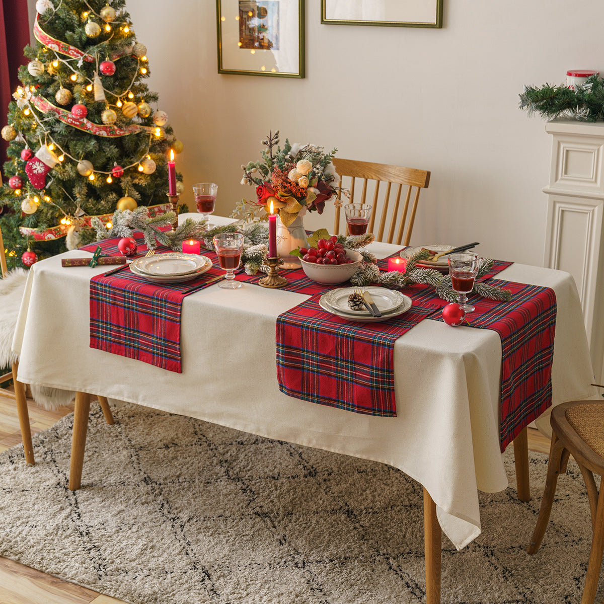 Red Plaid Placemat Tableware Mat Heat Proof Mat Placemat Christmas Fabrics Tablecloth Home Decoration