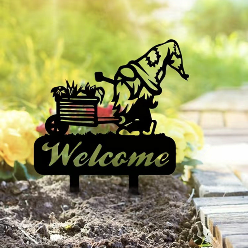 Welcome Decorative Metal Silhouette Art Garden Courtyard Outdoor Grass Crafts Ornaments