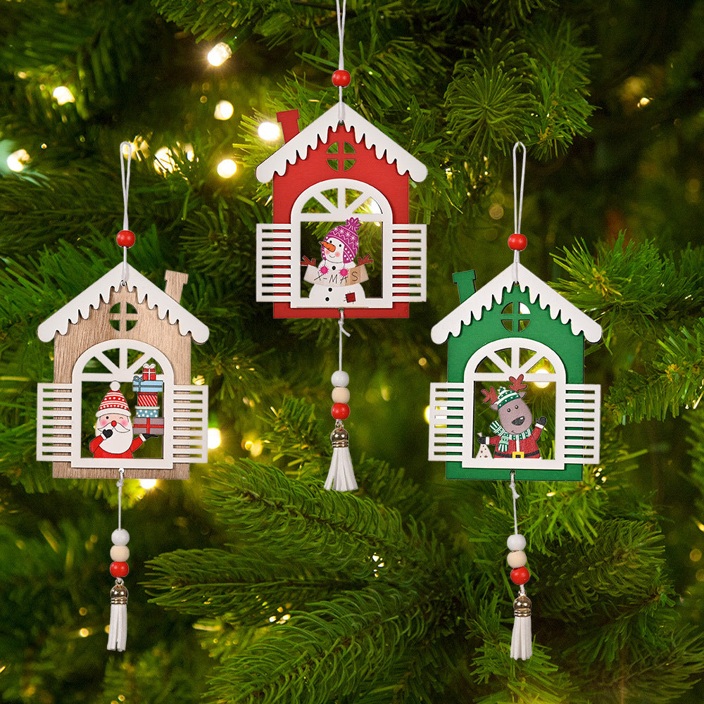 Christmas Decoration Christmas Wooden House Tassel Pendant