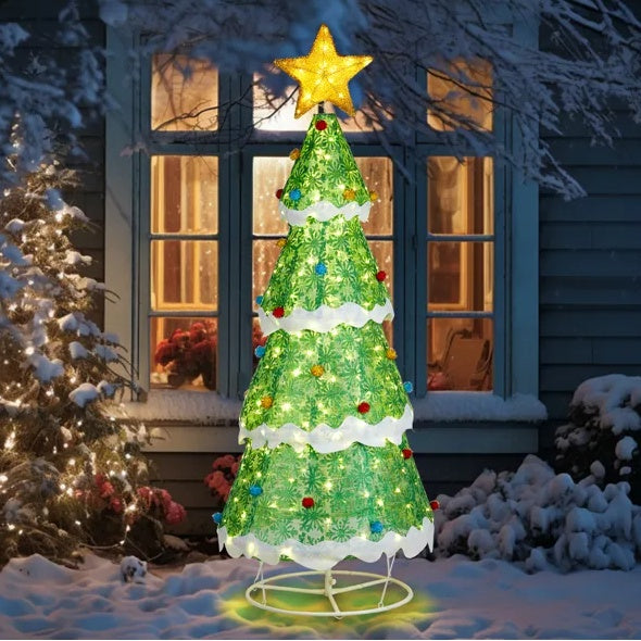 6FT Lighted Christmas Tree Yard Decorations, Pre-lit Pull Up Christmas Tree With 200 LED Warm White Lights And Ropes Stakes For Xmas Outdoor Holiday Indoor Decor Lighted Holiday Displays, Christmas decorations, Christmas lights, Christmas tree ornaments, Christmas wreaths, Christmas garlands, Christmas stockings, Christmas tree toppers, Christmas village sets, Christmas figurines, Christmas table decorations, Christmas centerpieces, Christmas tree skirts, Christmas tree stands, Christmas yard decorations, 