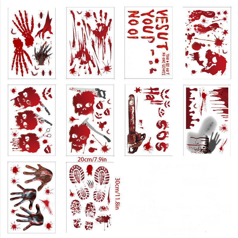 Halloween Window Stickers Horror Blood Handprint Footprint Fingerprint Window Electrostatic Sticker Halloween Decorations