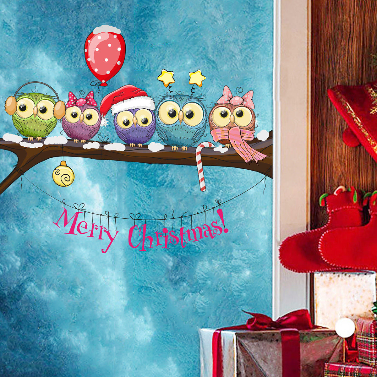 Christmas Outfit Owl Christmas Wall Stickers On The Branch