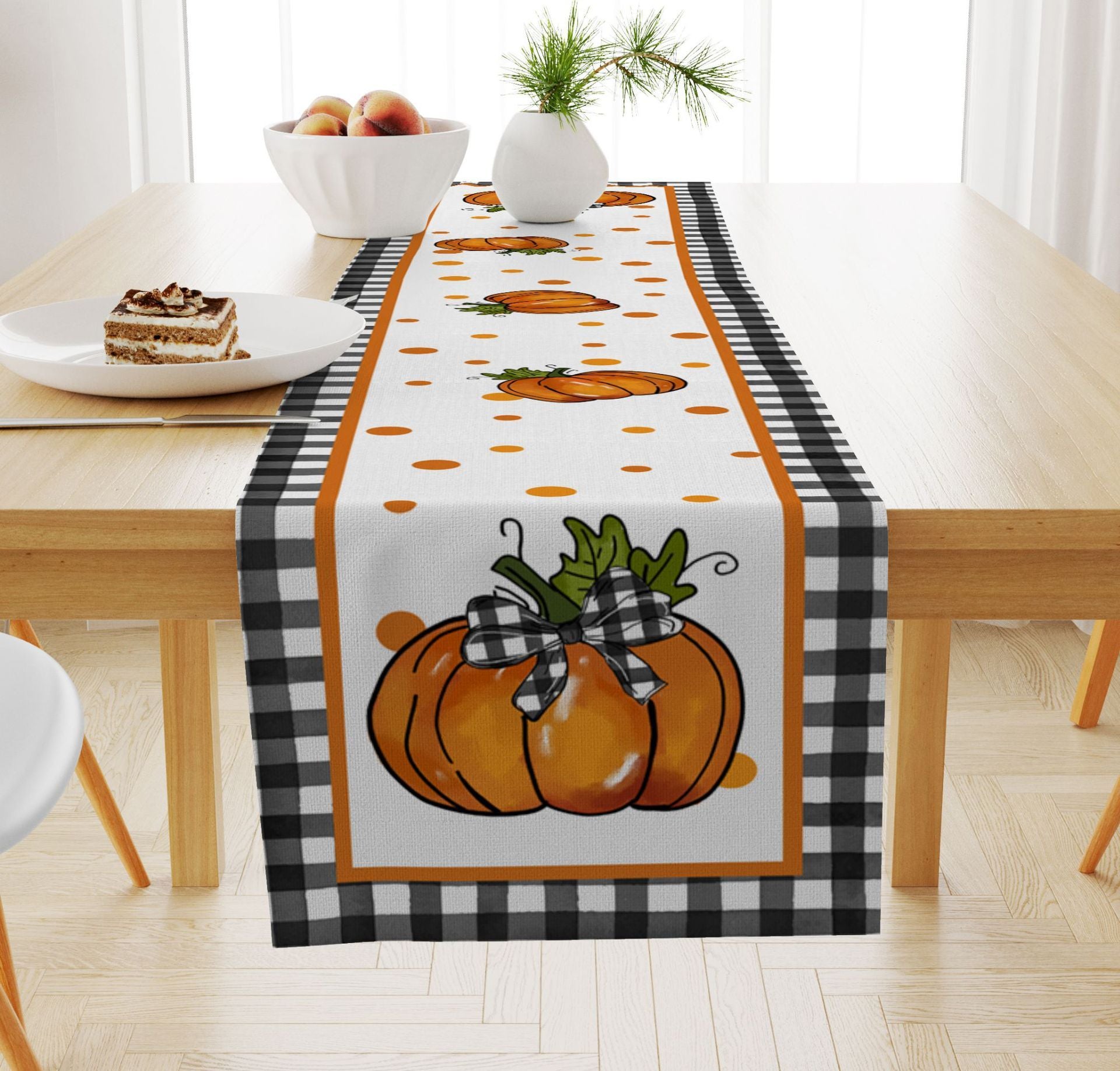 Pumpkin Maple Leaf Printed Linen Table Runner Holiday Decorative Tablecloth