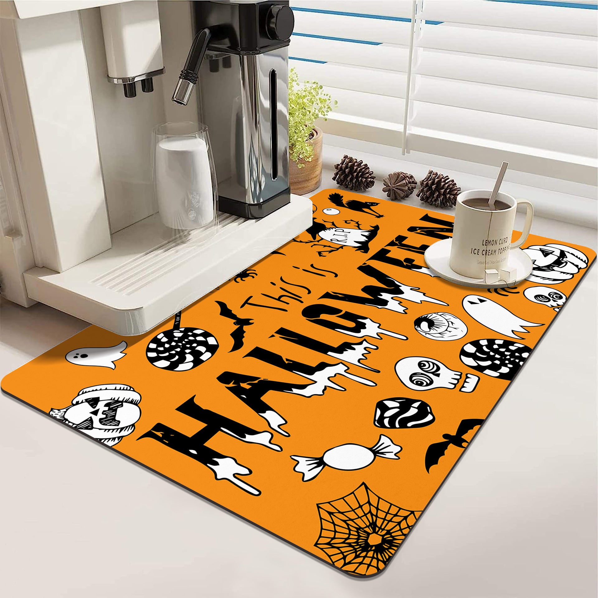 Halloween Pumpkin Printing Kitchen Countertop Water Draining Pad