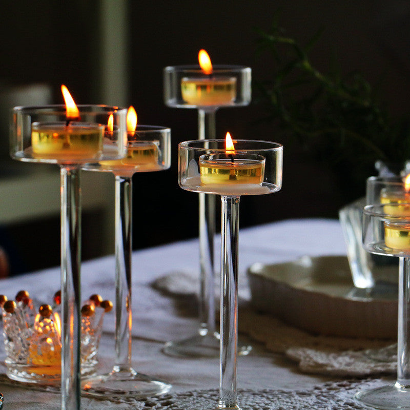 Simple Transparent Crystal High-footed Glass Candle Holder Romantic Table Decoration, Tall Glass Candle Holder, candle holder, candle stick holder, glass candle holder, iron candle holder, wicker candle holder 2 piece set, candle holders, candlesticks, candle sticks, Luxury candles holders, taper candle holders, candlestick holder, Wooden Candlestick Candle Holder, Metal Candle Holders