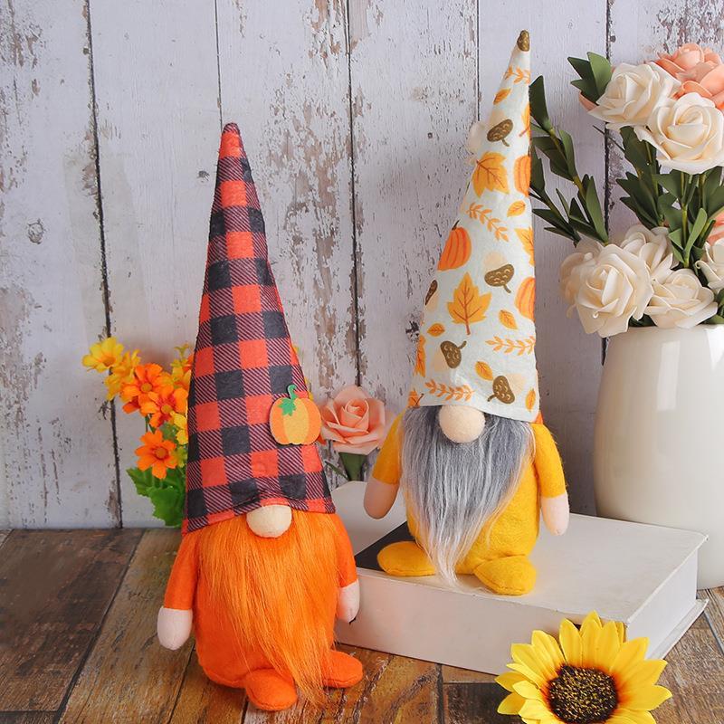 Harvest Festival Faceless Standing Plaid Pumpkin Hat Doll Ornaments