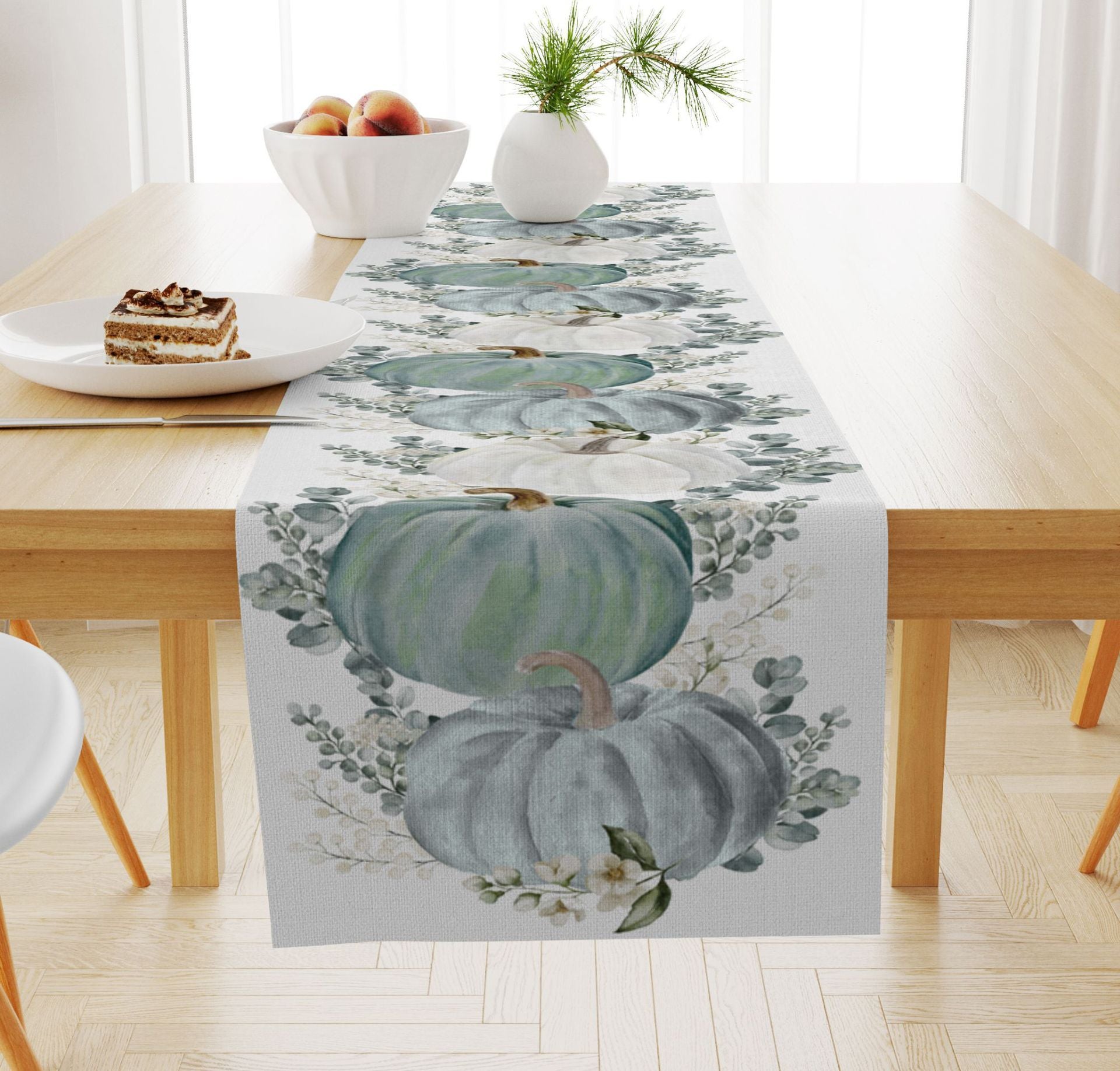 Pumpkin Maple Leaf Printed Linen Table Runner Holiday Decorative Tablecloth