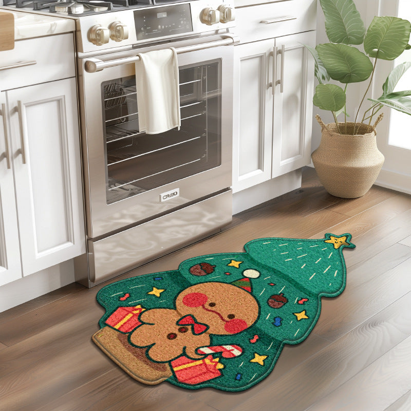 Special-shaped Flannel Christmas Gingerbread Man Carpet Holiday Decoration