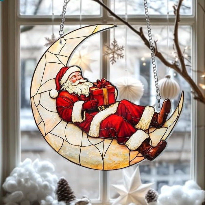 Christmas Ornaments Santa Claus Acrylic Pendant On The Moon