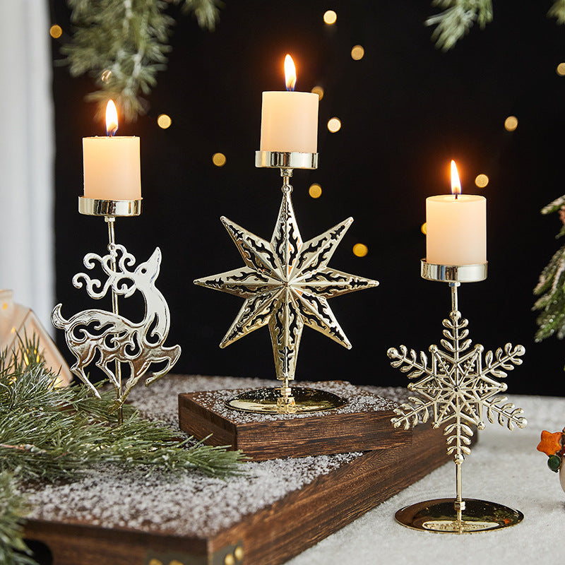 Romantic Christmas Wrought Iron Candlestick Candle Tray Decoration