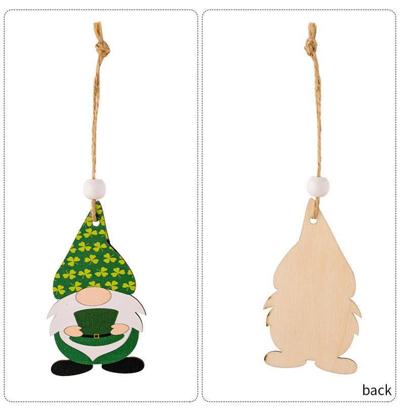 St Patrick's Day Green Leaf Wooden Doll Pendant