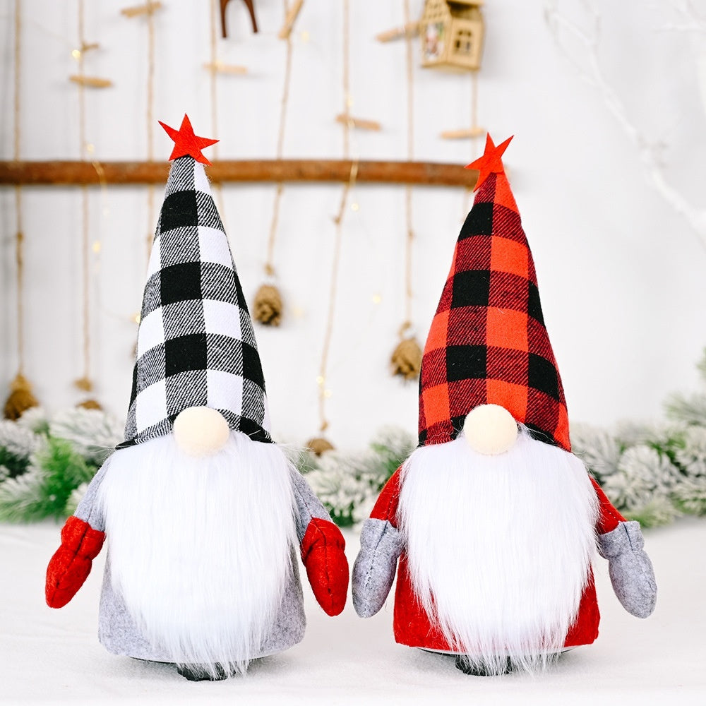 Red And Black Plaid Hat Electric Doll Rudolf Faceless Doll Decoration