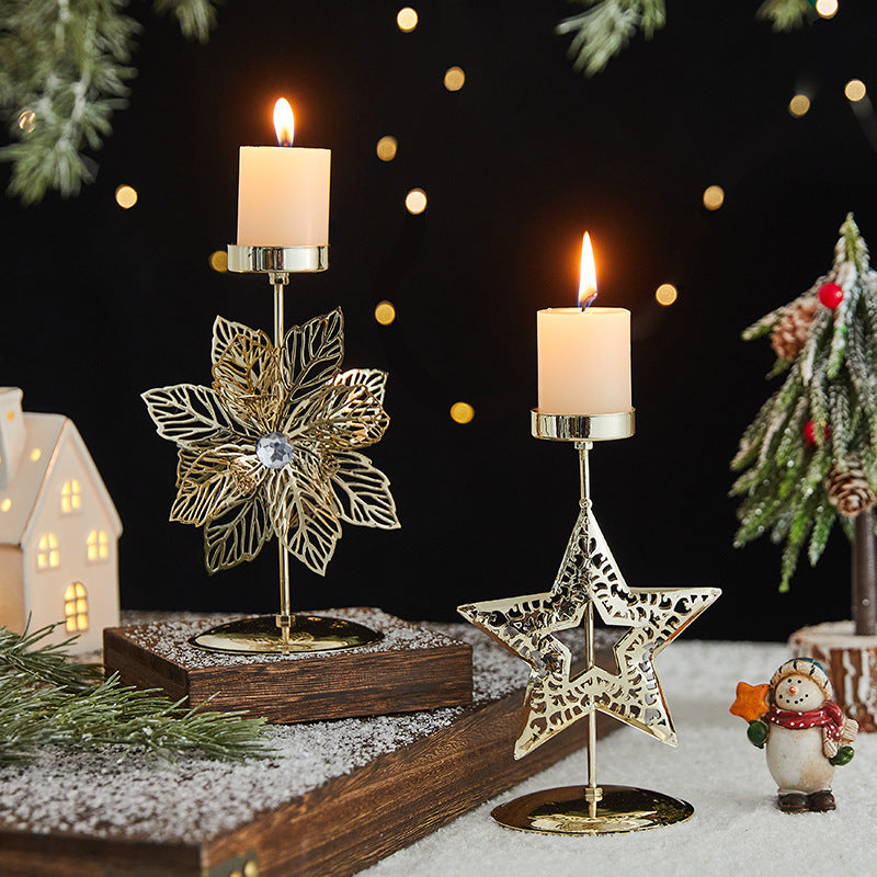 Romantic Christmas Wrought Iron Candlestick Candle Tray Decoration