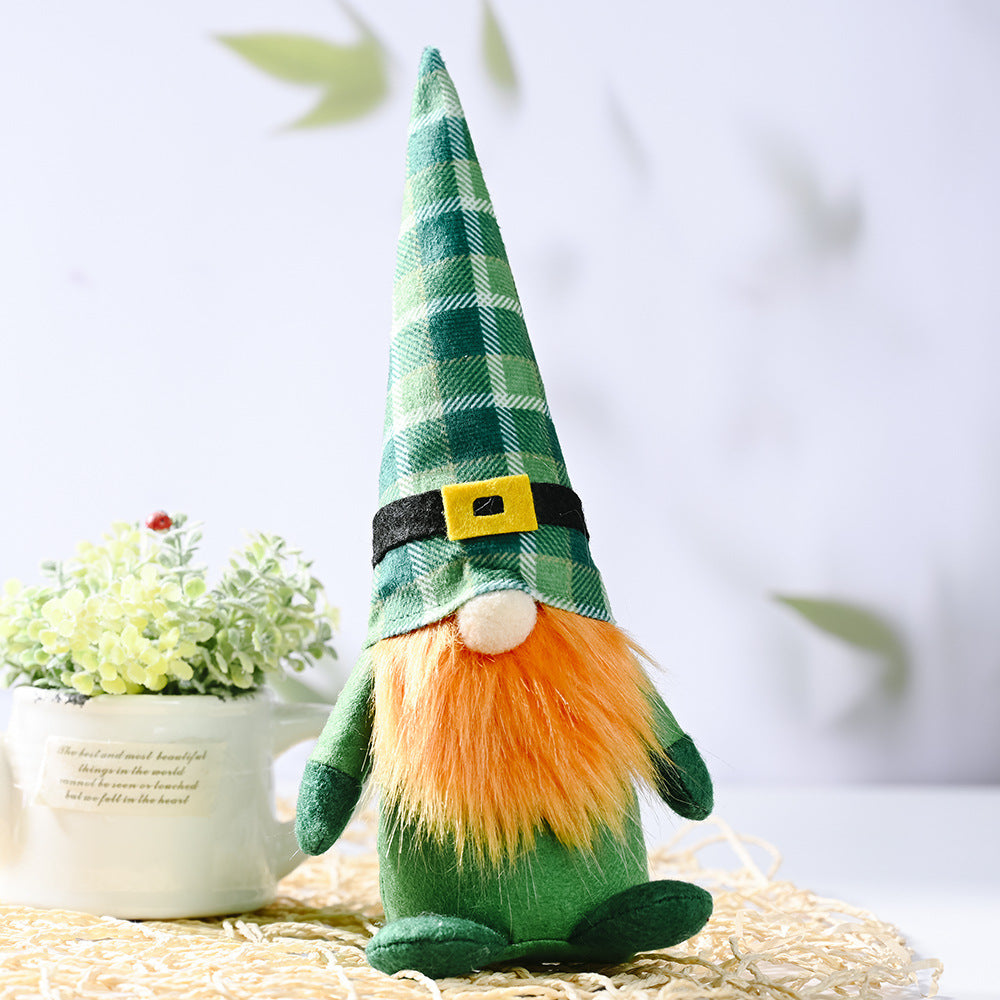 St Patrick's Day Green Hat Doll Irish Day Clover Faceless Elderly Decorations, green leaf joint foot standing doll for men, green leaf joint foot standing doll for women, St Patricks Day Gnome And Leprechaun Gnome