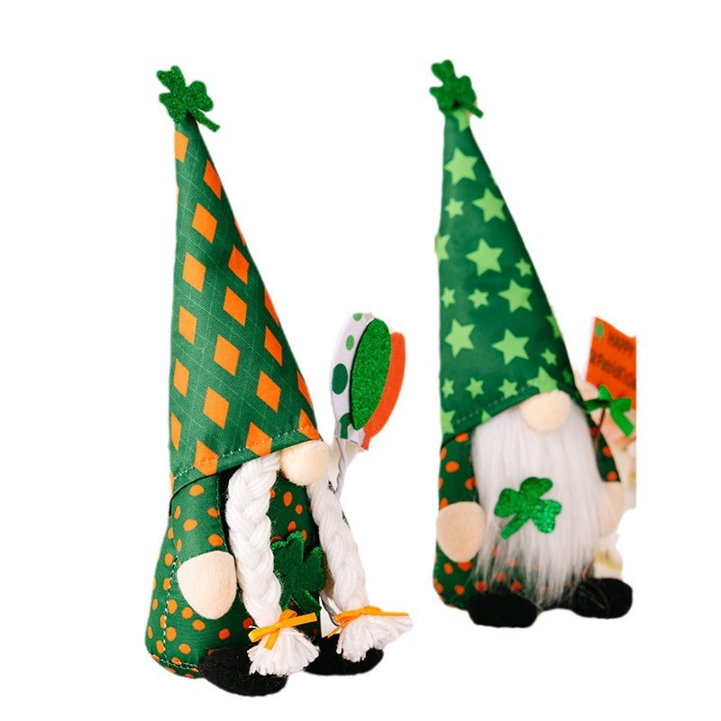 Green Leaf Festival Decoration Supplies, Men's green leaf star hat doll, women's green leaf star hat Gnomes, St. Patrick's Day gnomes, Leprechaun gnomes, Shamrock gnomes, Green gnomes, Pot of gold gnomes, Lucky gnomes, Celtic gnomes, Irish gnomes, Rainbow gnomes, St. Patrick's Day decorations, Happy St. Patrick's Day gnomes, Clover gnomes, Beer gnomes,