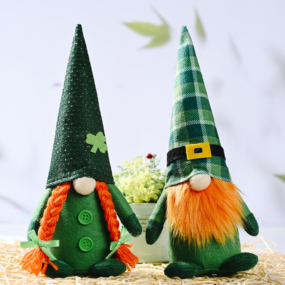 St Patrick's Day Green Hat Doll Irish Day Clover Faceless Elderly Decorations, green leaf joint foot standing doll for men, green leaf joint foot standing doll for women, St Patricks Day Gnome And Leprechaun Gnome