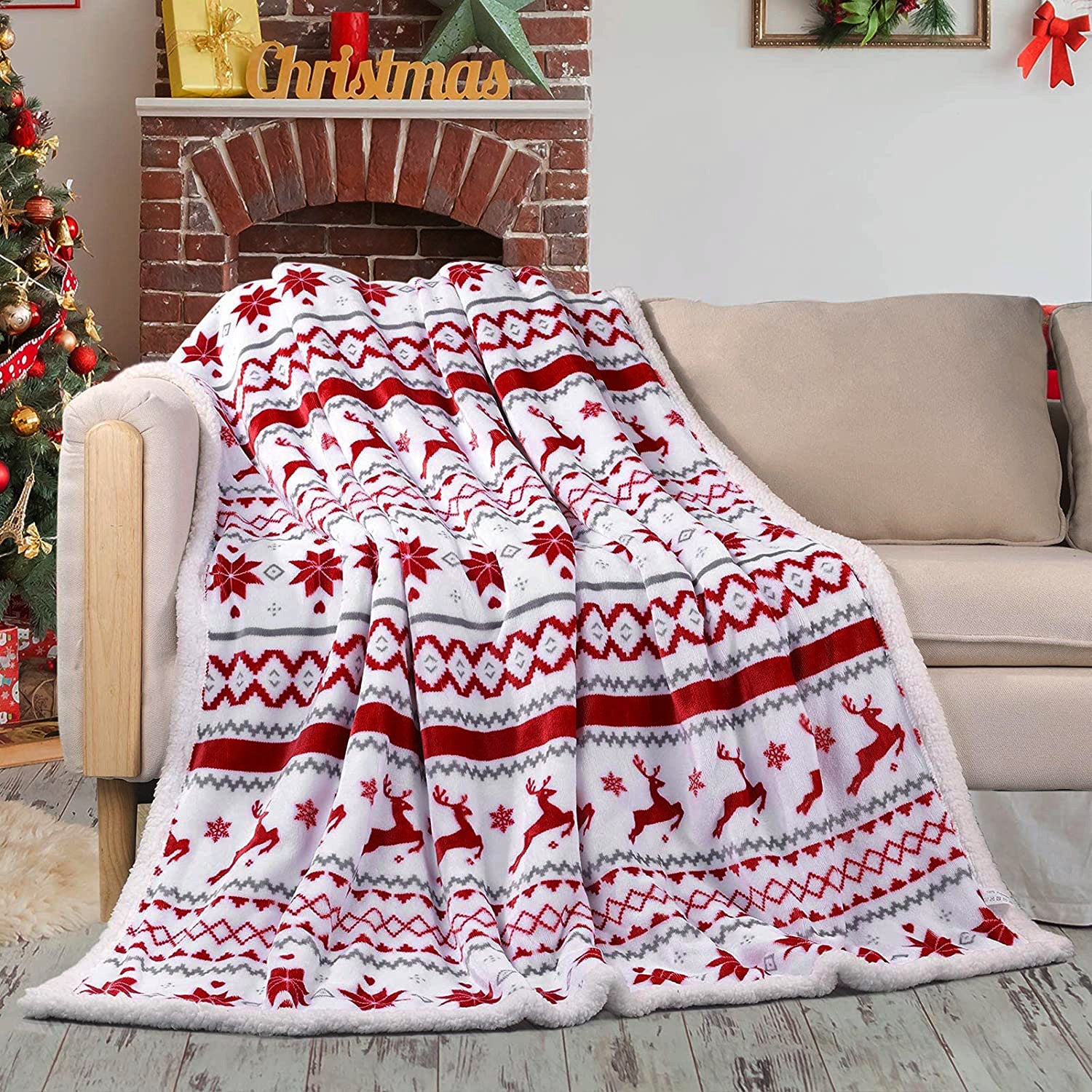 Flannel Christmas Blanket Double Layer, Christmas blanket, christmas bedding, christmas decoration items, christmas decoration indoor