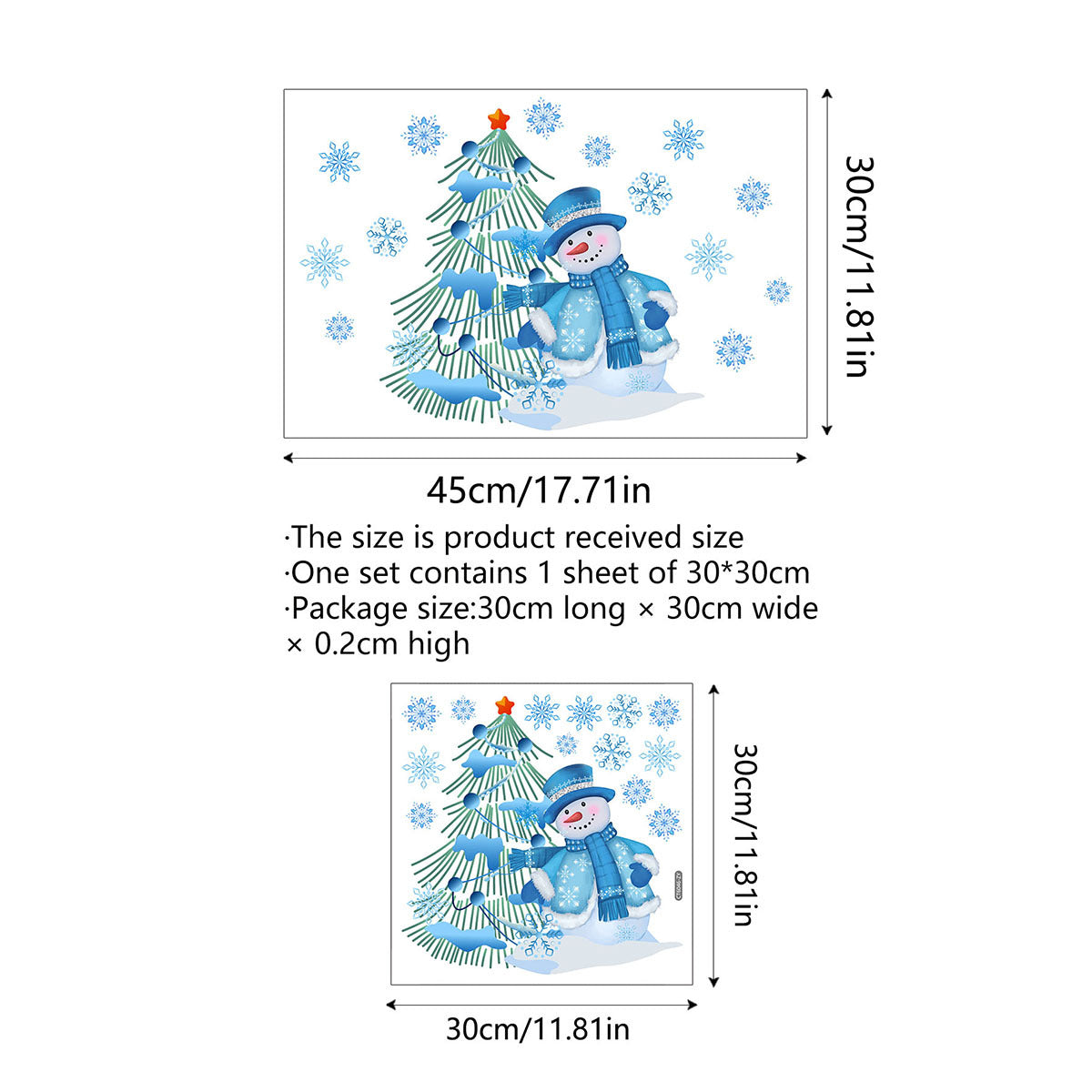 Christmas Double-sided Visible Blue Snowman Christmas Tree Wall Sticker