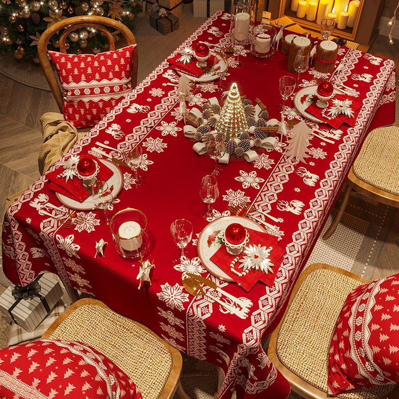 Christmas Red Tablecloth Festive Rectangular