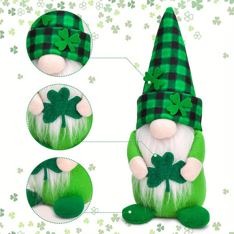 Green Leaf Festival Doll Decorations, striped hat, plaid hat gnomes, St. Patrick's Day gnomes, Leprechaun gnomes, Shamrock gnomes, Green gnomes, Pot of gold gnomes, Lucky gnomes, Celtic gnomes, Irish gnomes, Rainbow gnomes, St. Patrick's Day decorations, Happy St. Patrick's Day gnomes, Clover gnomes, Beer gnomes,