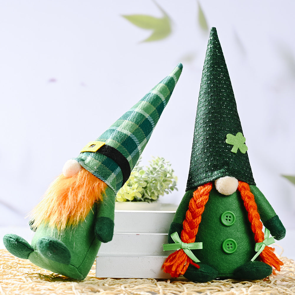 St Patrick's Day Green Hat Doll Irish Day Clover Faceless Elderly Decorations, green leaf joint foot standing doll for men, green leaf joint foot standing doll for women, St Patricks Day Gnome And Leprechaun Gnome