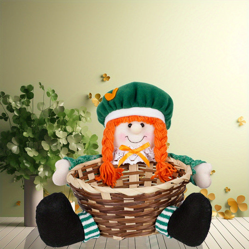 Irish St Patrick's Day Party Supplies Dwarf With Basket Doll Decoration, St. Patrick's Day gnomes, Leprechaun gnomes, Shamrock gnomes, Green gnomes, Pot of gold gnomes, Lucky gnomes, Celtic gnomes, Irish gnomes, Rainbow gnomes, St. Patrick's Day decorations, Happy St. Patrick's Day gnomes, Clover gnomes, Beer gnomes,