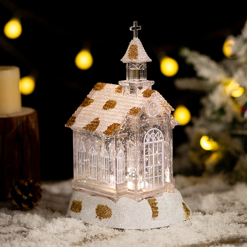 Christmas Decorations Crystal Church House Music Box Ornaments, Christmas decoration ornaments, christmas decoration music box, Christmas church, two-way switch music can be turned off separately