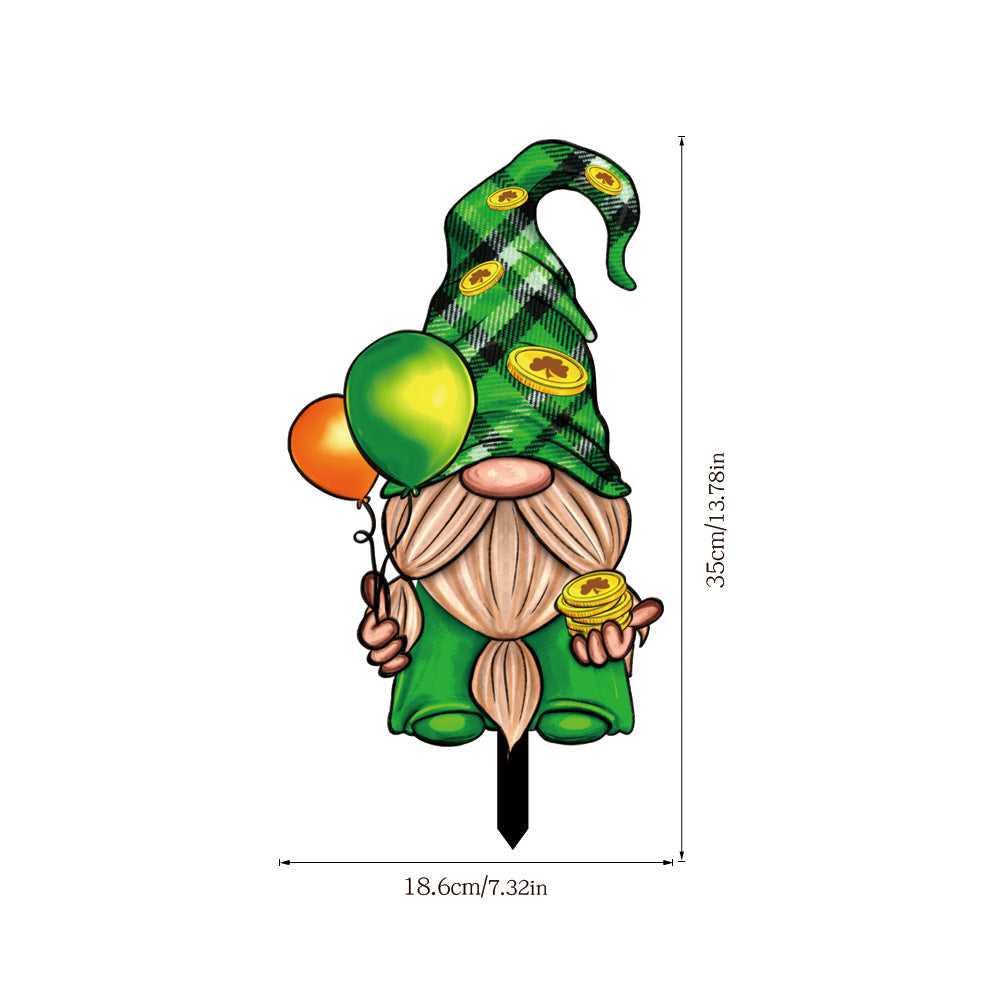 Acrylic Outdoor Courtyard Garden Festival Decorative Card, St. Patrick's Day decorations, St Patricks Day Gnome And Leprechaun Gnome