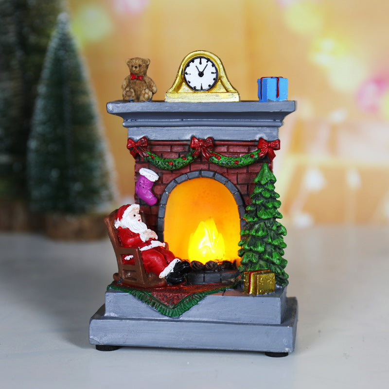 Christmas Resin Decorations Luminous Fireplace Small Night Lamp Decorative Ornaments, Christmas Decoration Items, Christmas Decoration Ornaments, Festival ornaments, Christmas Small Light Lamp