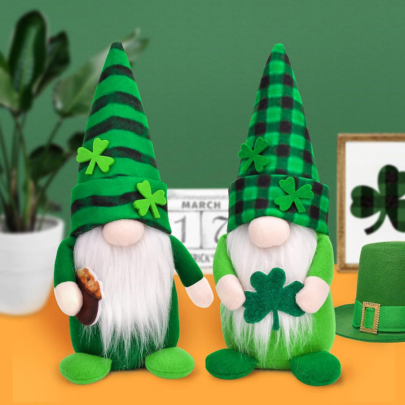 Green Leaf Festival Doll Decorations, striped hat, plaid hat gnomes, St. Patrick's Day gnomes, Leprechaun gnomes, Shamrock gnomes, Green gnomes, Pot of gold gnomes, Lucky gnomes, Celtic gnomes, Irish gnomes, Rainbow gnomes, St. Patrick's Day decorations, Happy St. Patrick's Day gnomes, Clover gnomes, Beer gnomes,