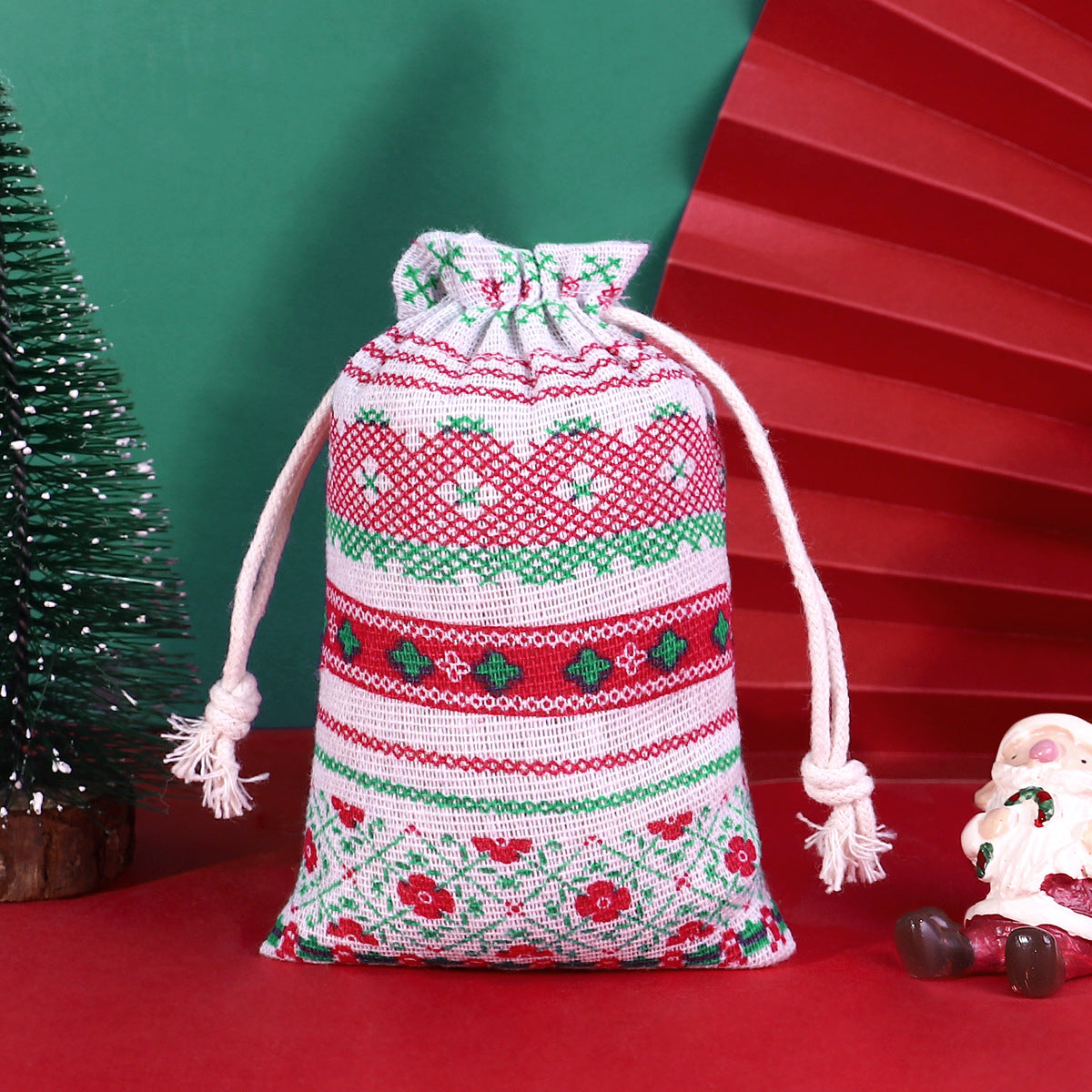 Cotton Drawstring Christmas Gift Bag Suit