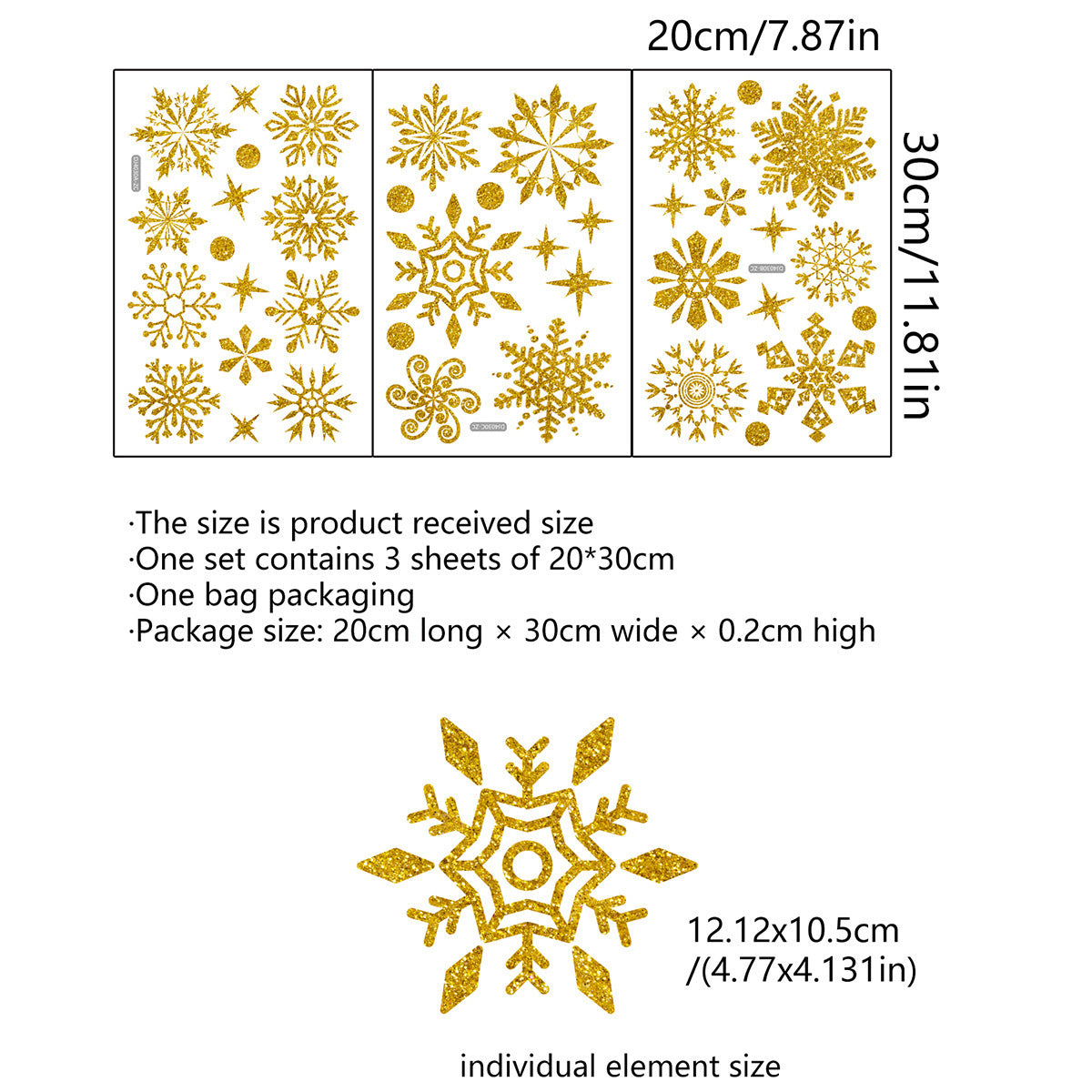 Christmas Wall Stickers Gold Leaf Glitter Snowflake Wall Stickers