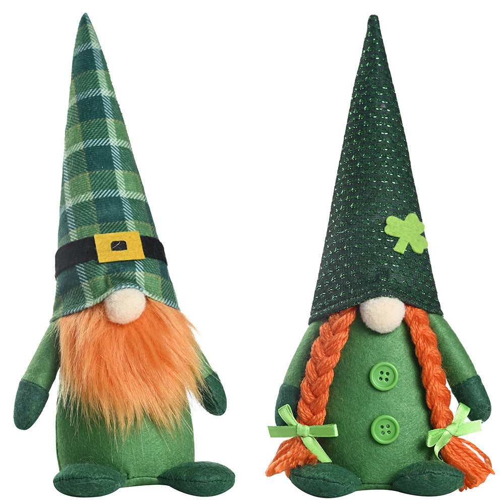 St Patrick's Day Green Hat Doll Irish Day Clover Faceless Elderly Decorations, green leaf joint foot standing doll for men, green leaf joint foot standing doll for women, St Patricks Day Gnome And Leprechaun Gnome