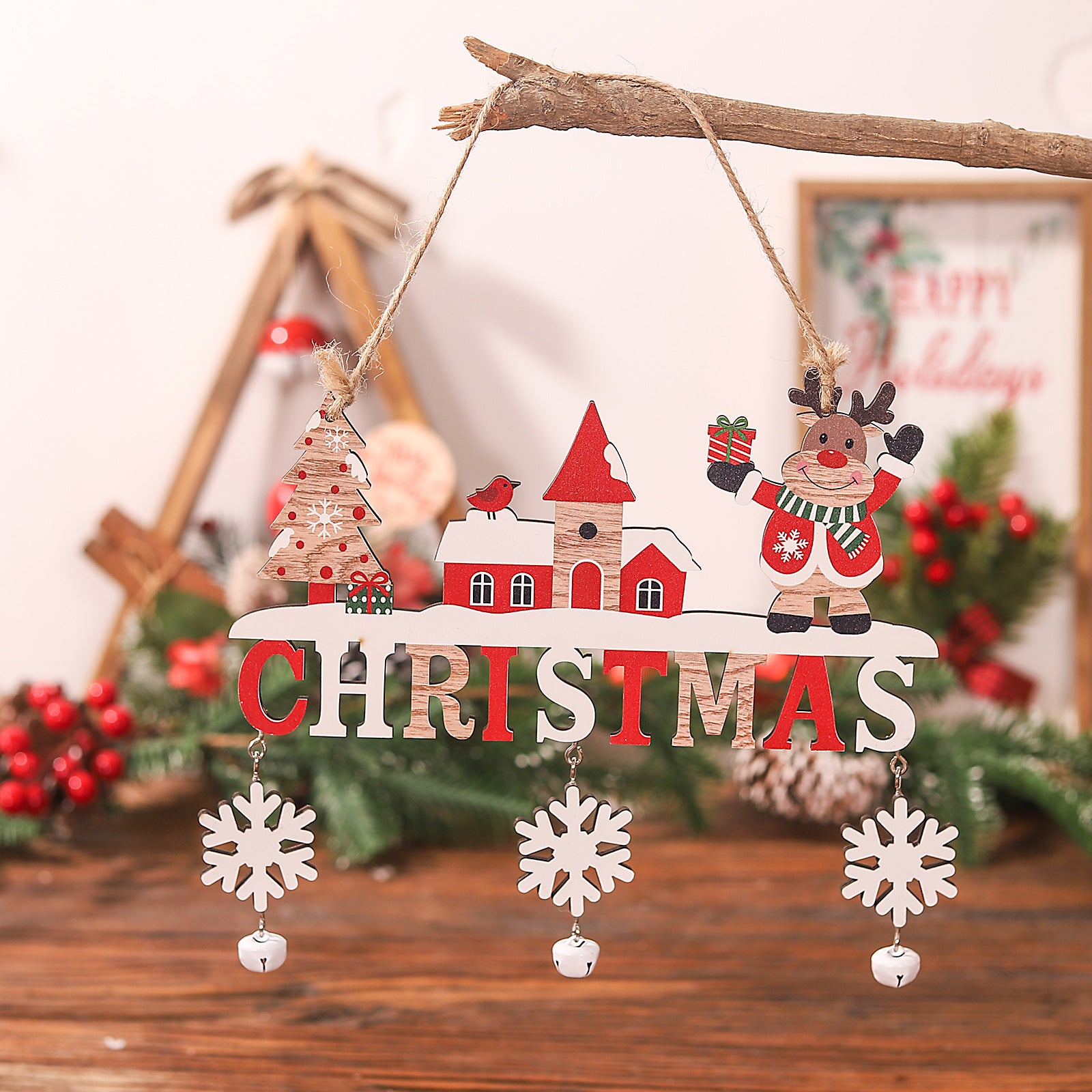 Christmas Wooden Pendant Color Welcome Board