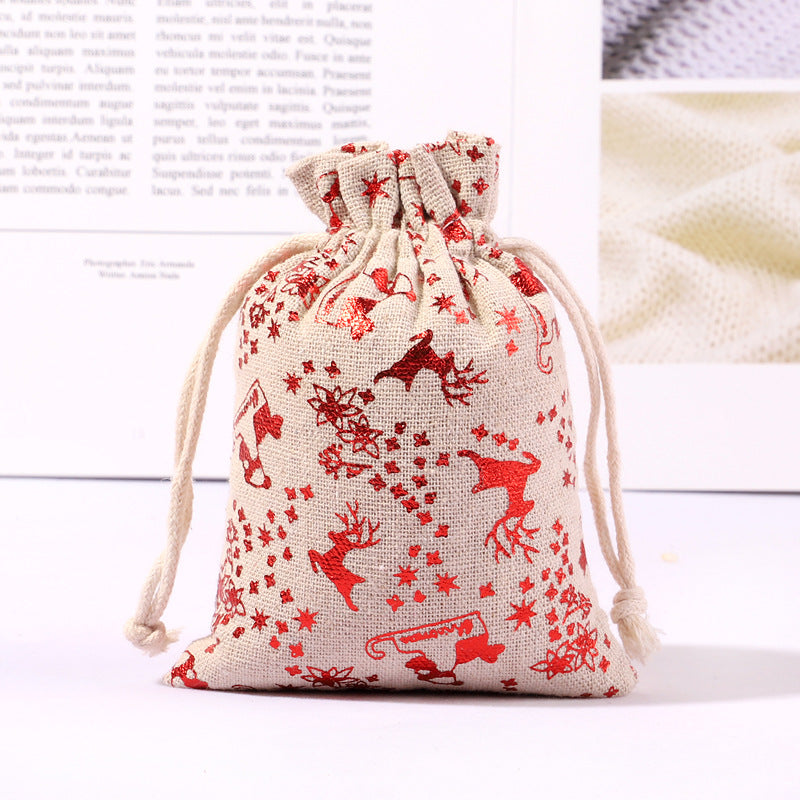 Cotton And Linen Bronzing Gift Bag Christmas Drawstring Bag