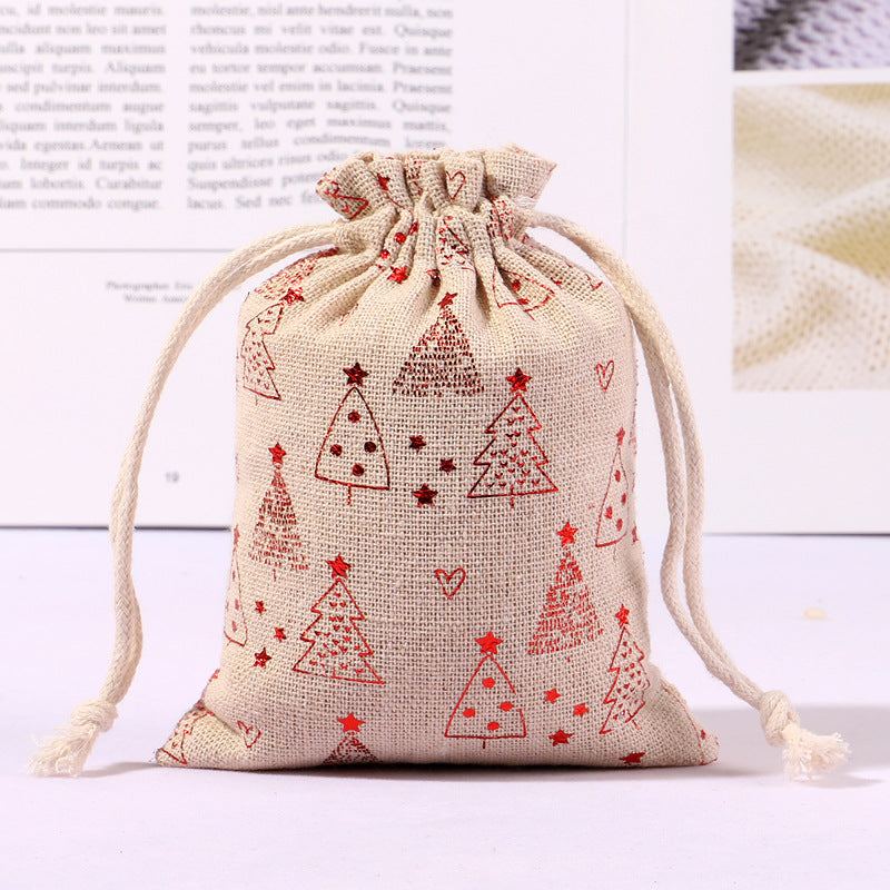 Cotton And Linen Bronzing Gift Bag Christmas Drawstring Bag