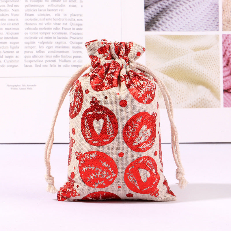 Cotton And Linen Bronzing Gift Bag Christmas Drawstring Bag