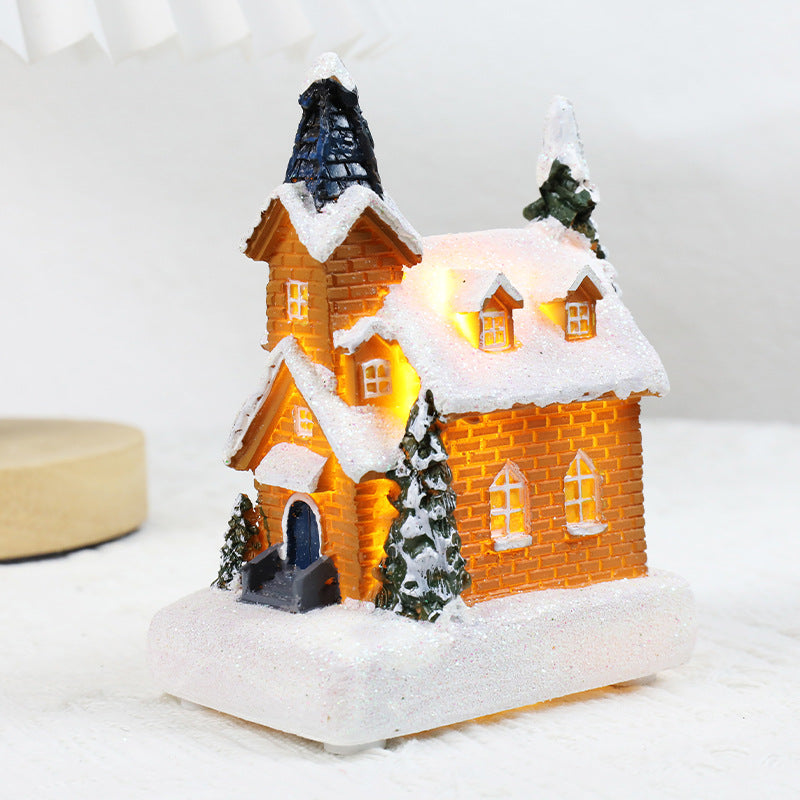 Christmas Decorations Resin Small House Luminous Ornaments