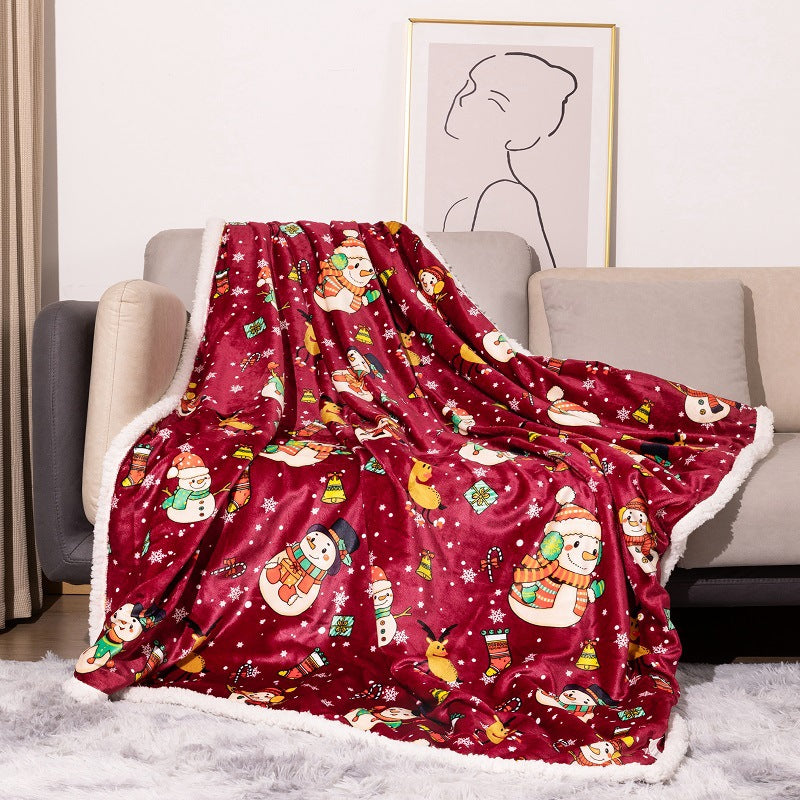 Flannel Christmas Blanket Double Layer, Christmas blanket, christmas bedding, christmas decoration items, christmas decoration indoor