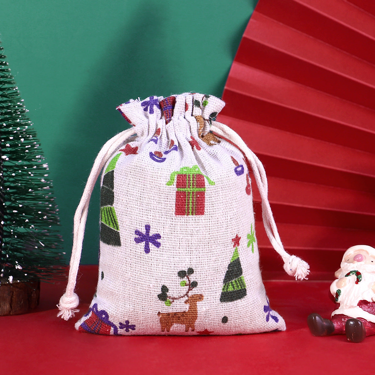 Cotton Drawstring Christmas Gift Bag Suit