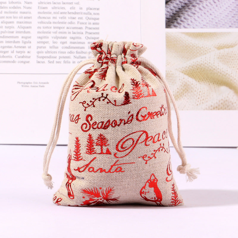 Cotton And Linen Bronzing Gift Bag Christmas Drawstring Bag