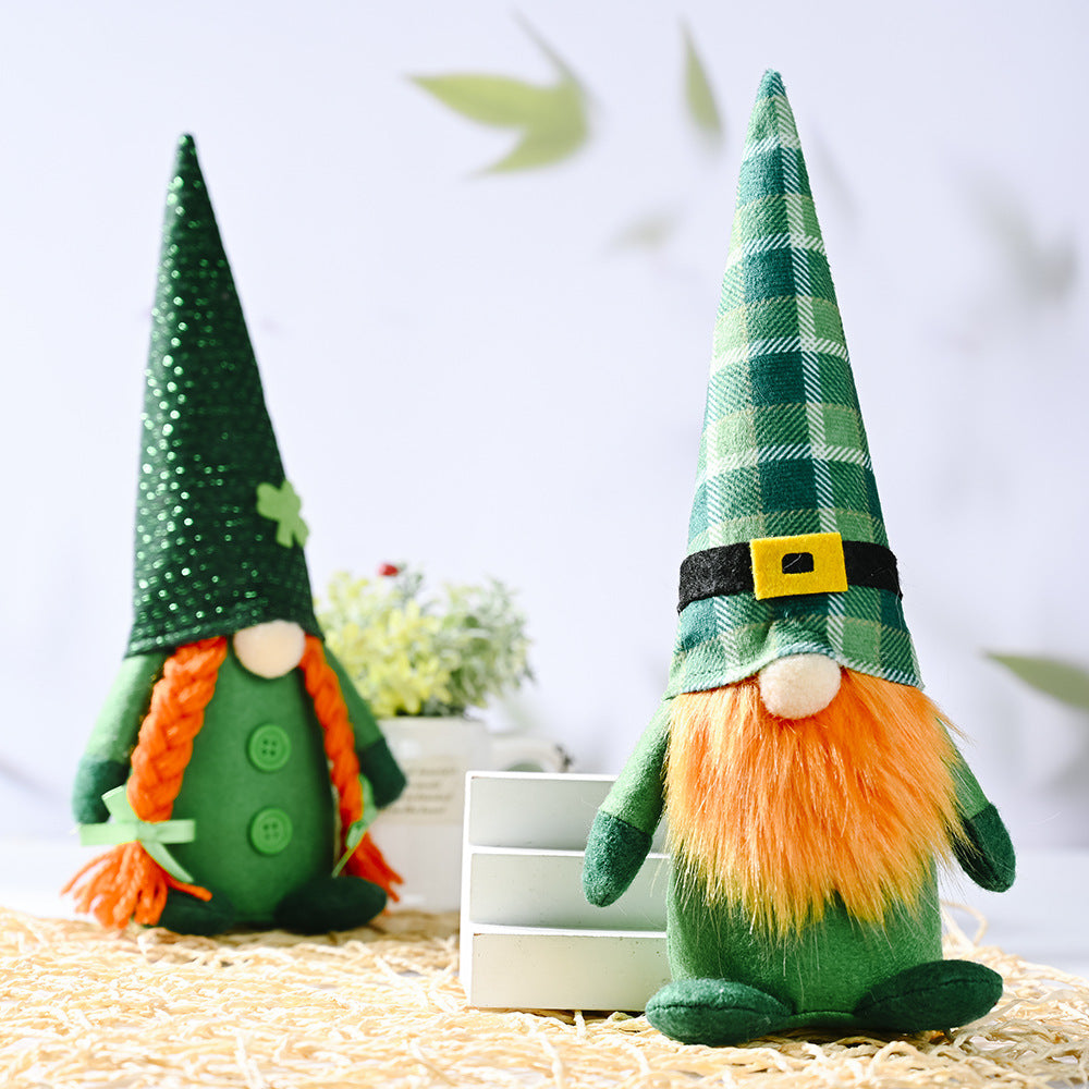 St Patrick's Day Green Hat Doll Irish Day Clover Faceless Elderly Decorations, green leaf joint foot standing doll for men, green leaf joint foot standing doll for women, St Patricks Day Gnome And Leprechaun Gnome