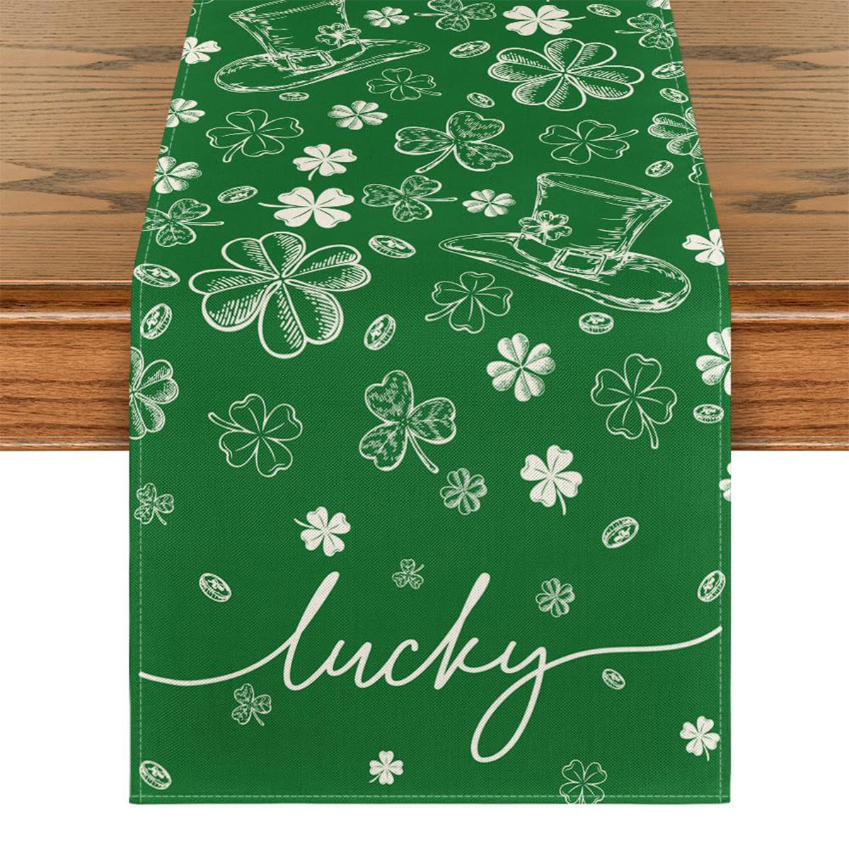 St Patrick Table Runner Lucky Four-Leaf Clover Printed Tablecloth, st patricks day decorations, st patricks day decor, st patrick's day decorations, st patrick day decorations, Irish Décor, irish ornaments, Decognomes, St. Patrick's Day Party Supplies, St. Patrick's Day Decorations: Shamrock, Irish & Leprechaun