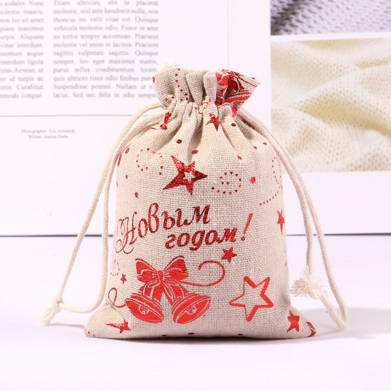 Cotton And Linen Bronzing Gift Bag Christmas Drawstring Bag