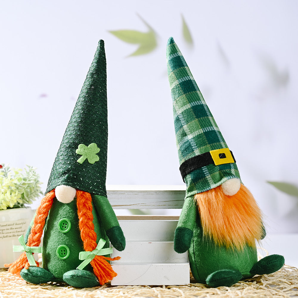 St Patrick's Day Green Hat Doll Irish Day Clover Faceless Elderly Decorations, green leaf joint foot standing doll for men, green leaf joint foot standing doll for women, St Patricks Day Gnome And Leprechaun Gnome