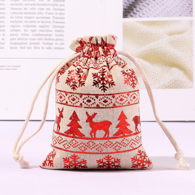 Cotton And Linen Bronzing Gift Bag Christmas Drawstring Bag