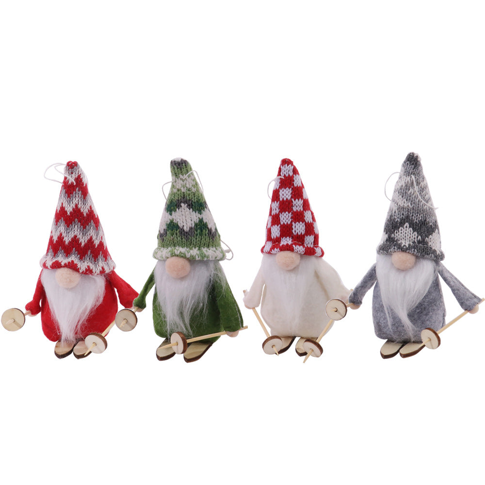 Cartoon Knitted Fabric Ski Faceless Doll Wooden Doll Pendant Christmas Tree Accessories, Christmas Decoration Gnomes, Xmas Gnomes, Santa Gnomes, DIY gnomes, Gnome Christmas Tree, Nordic gnomes, Tomato Cage Gnomes, Plush Gnomes, stuffed gnomes, Norwegian gnomes, evergreen gnomes, DIY sock gnomes, snowman gnome, grinch gnome, knitted gnome, Decognomes