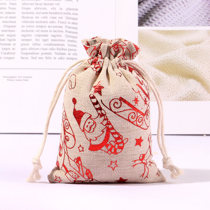 Cotton And Linen Bronzing Gift Bag Christmas Drawstring Bag