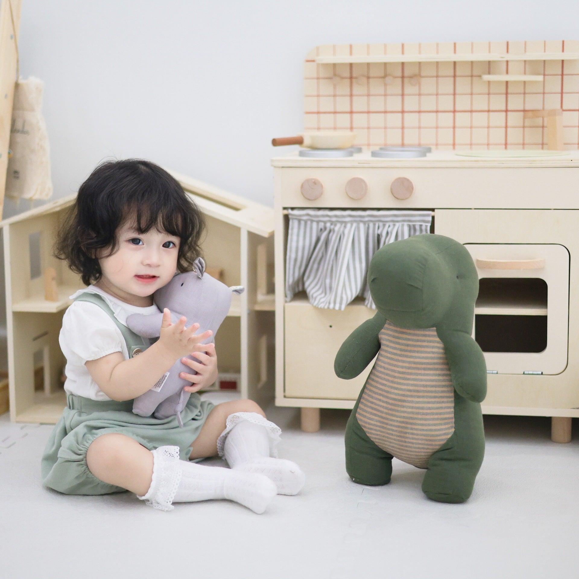 Cotton And Linen Fabric Doll Baby Accompany To Sleep With Rhinoceros Doll